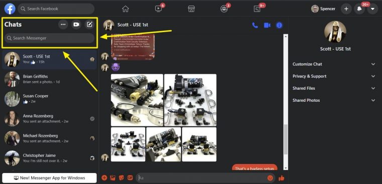 How to search facebook messenger conversations on desktop