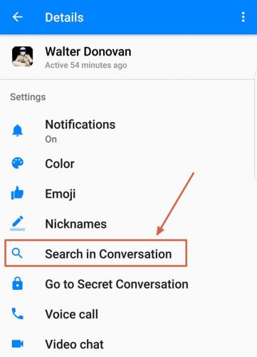 Search facebook messenger for messages