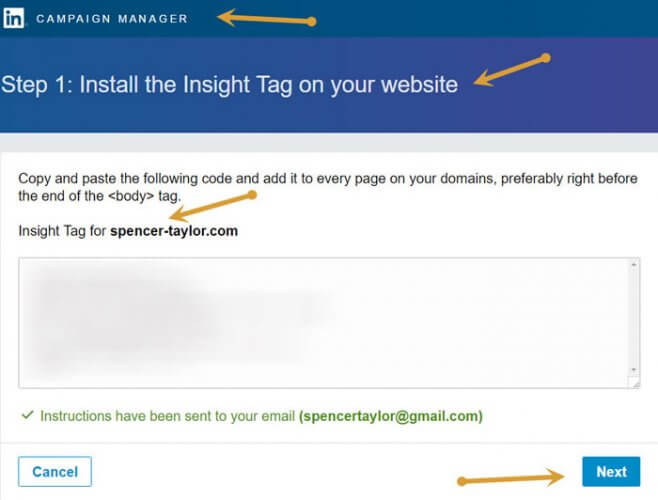 Linkedin conversion tracking step 1 begin install tag