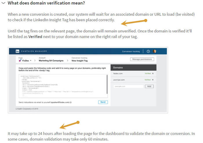 Linkedin conversion tracking how tag is verified