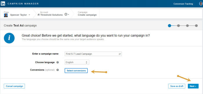 Linkedin conversion tracking link to your campaign