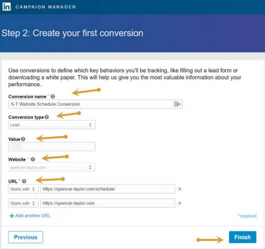 Linkedin conversion tracking setup details