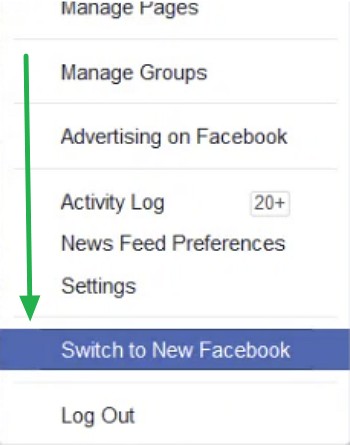 Switch to the New Facebook Design In the Menu