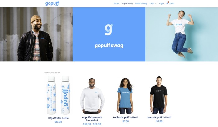 Using the Divi Theme and WooCommerce, I built this employee swag store for gopuff.