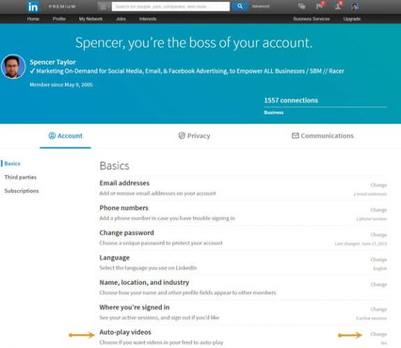 Step 2 to linkedin auto play feature turn off