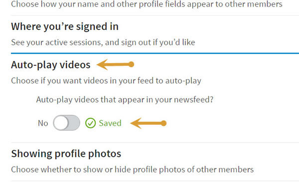 step 4 to LinkedIn auto play feature turn off